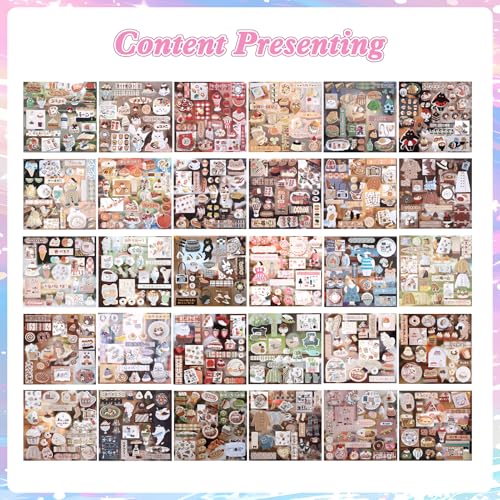 Image of 800Pcs Cute Scrapbook Stickers Travel Y2k Japanese Sticker Book for Adult Kawaii Korean Stickers for Journaling Heisei Retro Aesthetic Sticker Manga Style Decor for DIY Crafts Junk Journal Gifts Brown