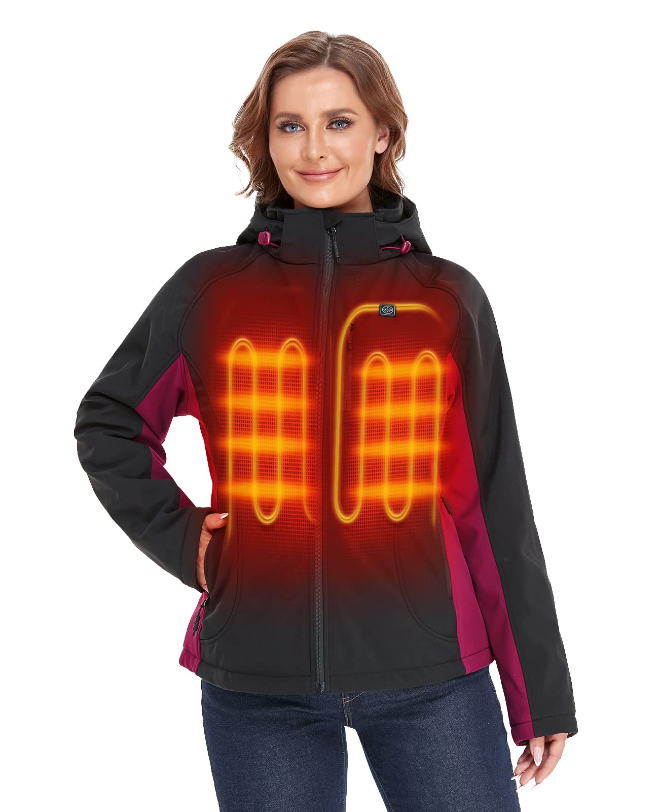 OROROWomen's Slim Fit Heated Jacket with Battery Pack and Detachable Hood