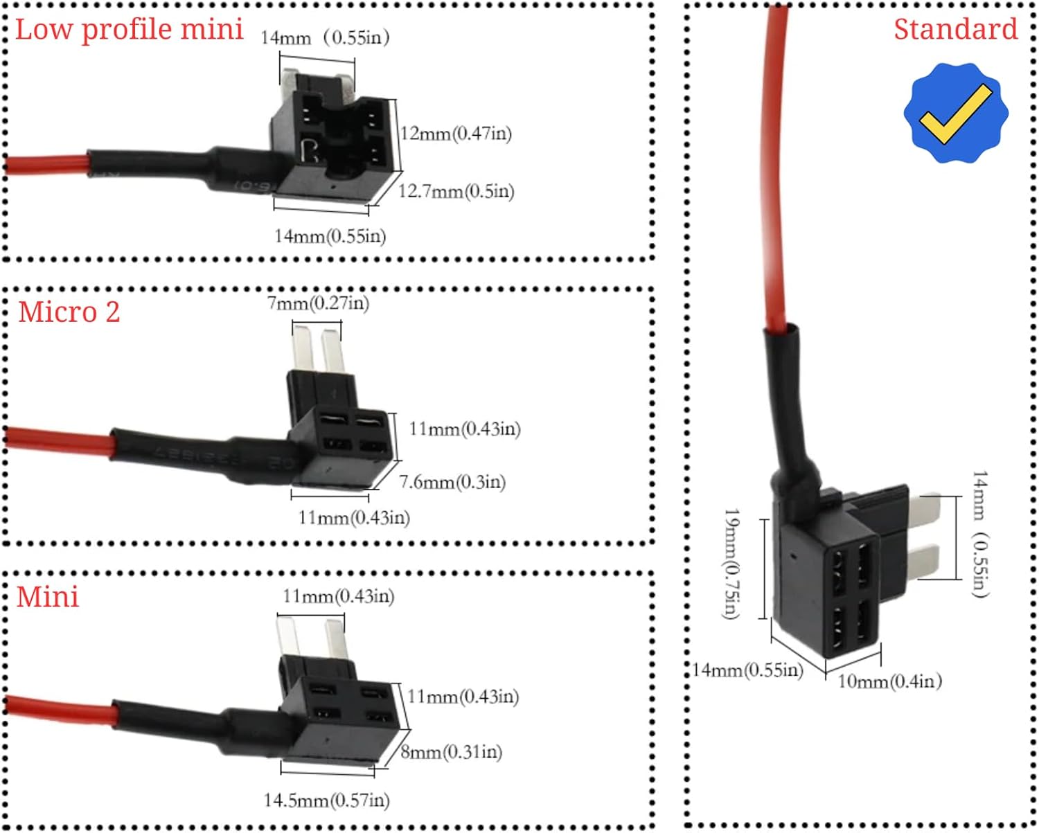 2Pcs Car Female Cigarette Lighter Adapter Add-a-Circuit TAP Adapter Extension 11.8 Inch Cable with 12V 24V Fuse Holder for Standard ATO ATC Blade Fuses CFH-TAPATO-10ADY