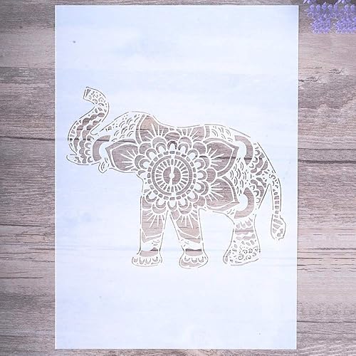 Plantilla decorativa de mandala de elefante para pintar en paredes, manualidades de muebles (tamaño A4)