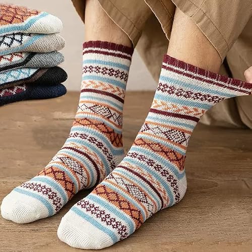 Nimalpal 5 Pairs Wool Socks for Women - Crew Socks for Women Wool Socks Boot Socks for Women Super Soft Hiking Socks Women, Thick Knit Cabin Cozy Socks Warm Long Socks for Women - Thumbnail 4