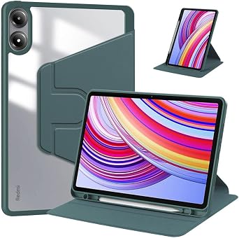 PU Leather PC Material Hard Case for Xiaomi Poco Pad/Redmi Pad Pro/Redmi Pad Pro 5G 12.1-inch 2024 - Model US-J2-P2-N077 Dark Green