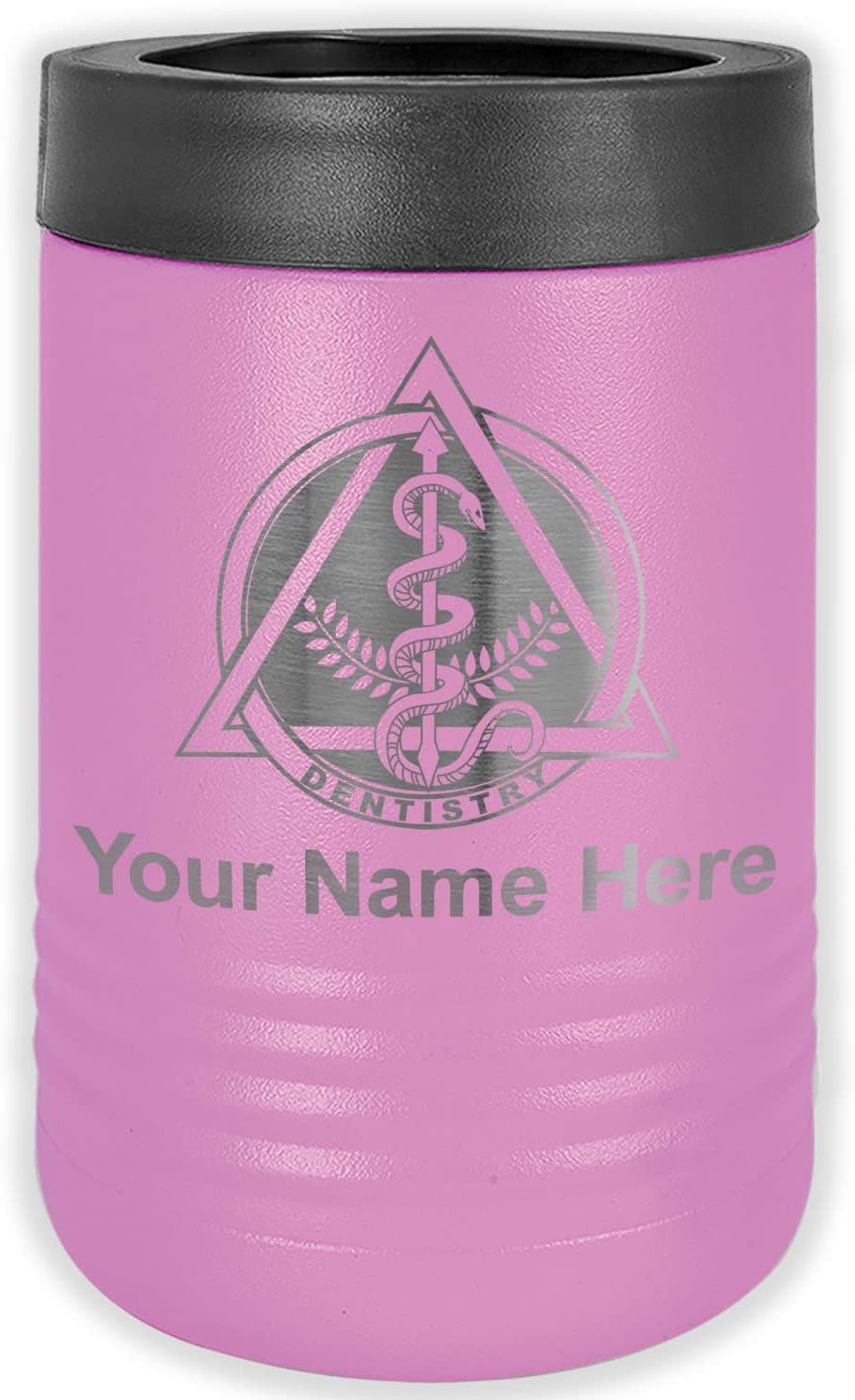 LaserGram Personalized 12 oz. Stainless Steel Can & Bottle Insulator, Dentist Symbol – Keeps Drinks Cold Longer (Light Purple)