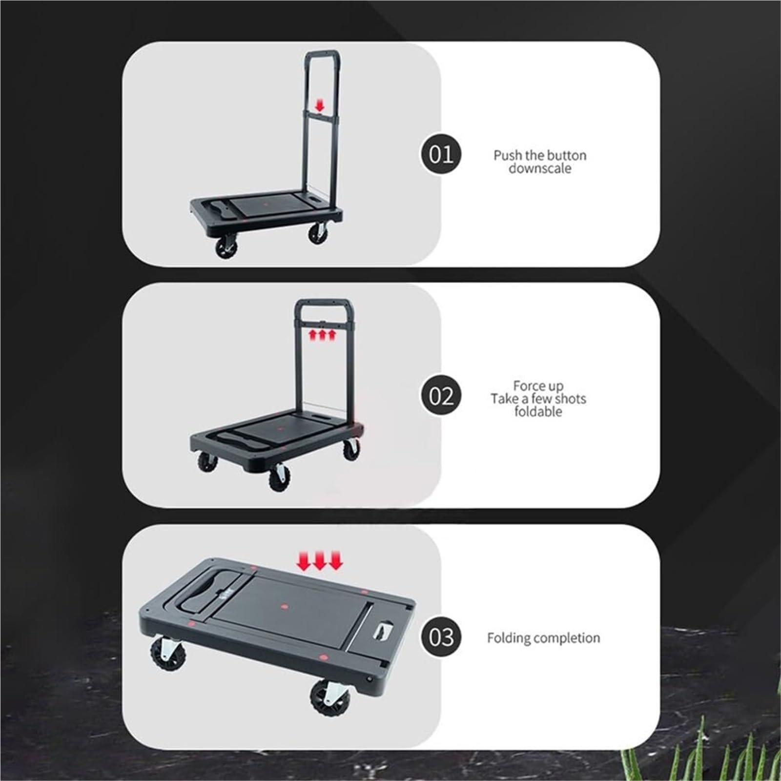 Carrello Pieghevole Pesante Du, Carrello a Mano, Portatile, a Spinta e trazione, con pianale ribassato, Ideale per Trasporto e Spostamento, Perfetto per casa, Ufficio e m