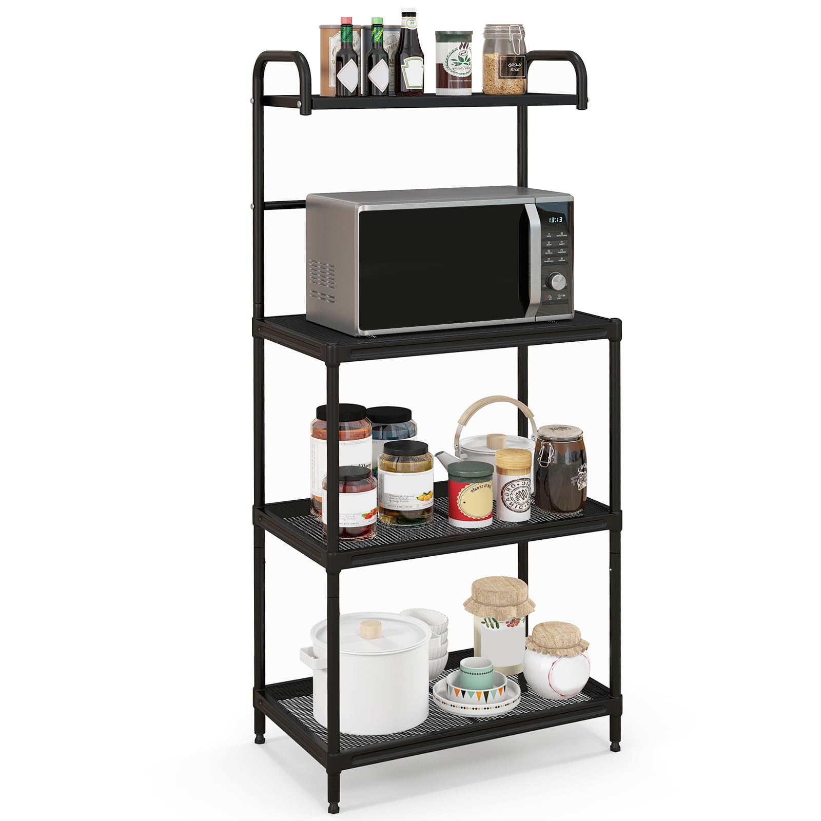 COSTWAY Microonde Scaffale da Cucina per Microonde in Metallo a 4 Ripiani, Carrello per Microonde Scaffalatura Organizzatore Portaoggetti, 60 x 34 x 136 cm (Nero)