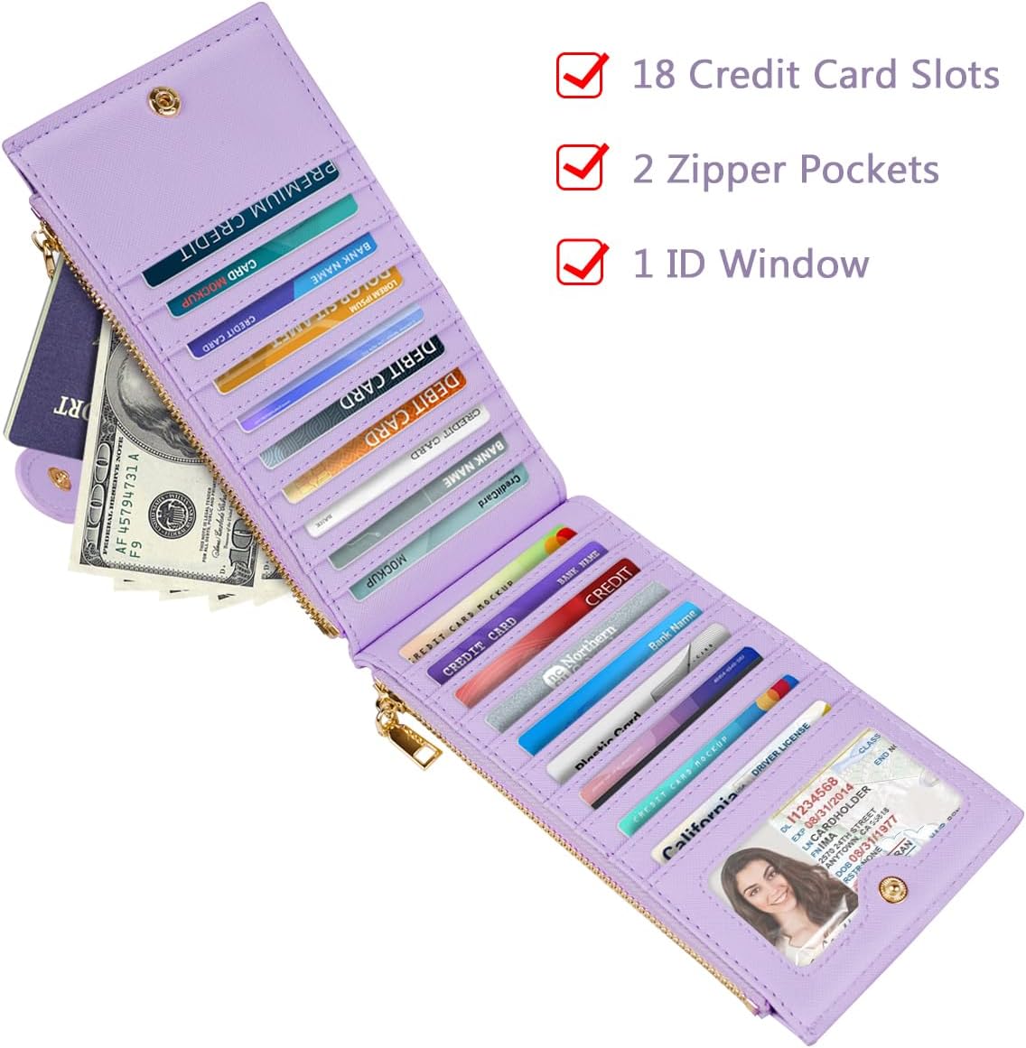 Womens RFID Blocking Large Capacity Wallet Multi Card Organizer Bifold Wallet for Women with Zipper Pocket, Gradient Marble