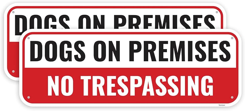 2PC Dogs On Premises No Trespassing Sign, 10 x 3.5 Inches - Aluminum - Beware Of Dogs Signs For Fence Warning Guard Dog Present On Duty Security