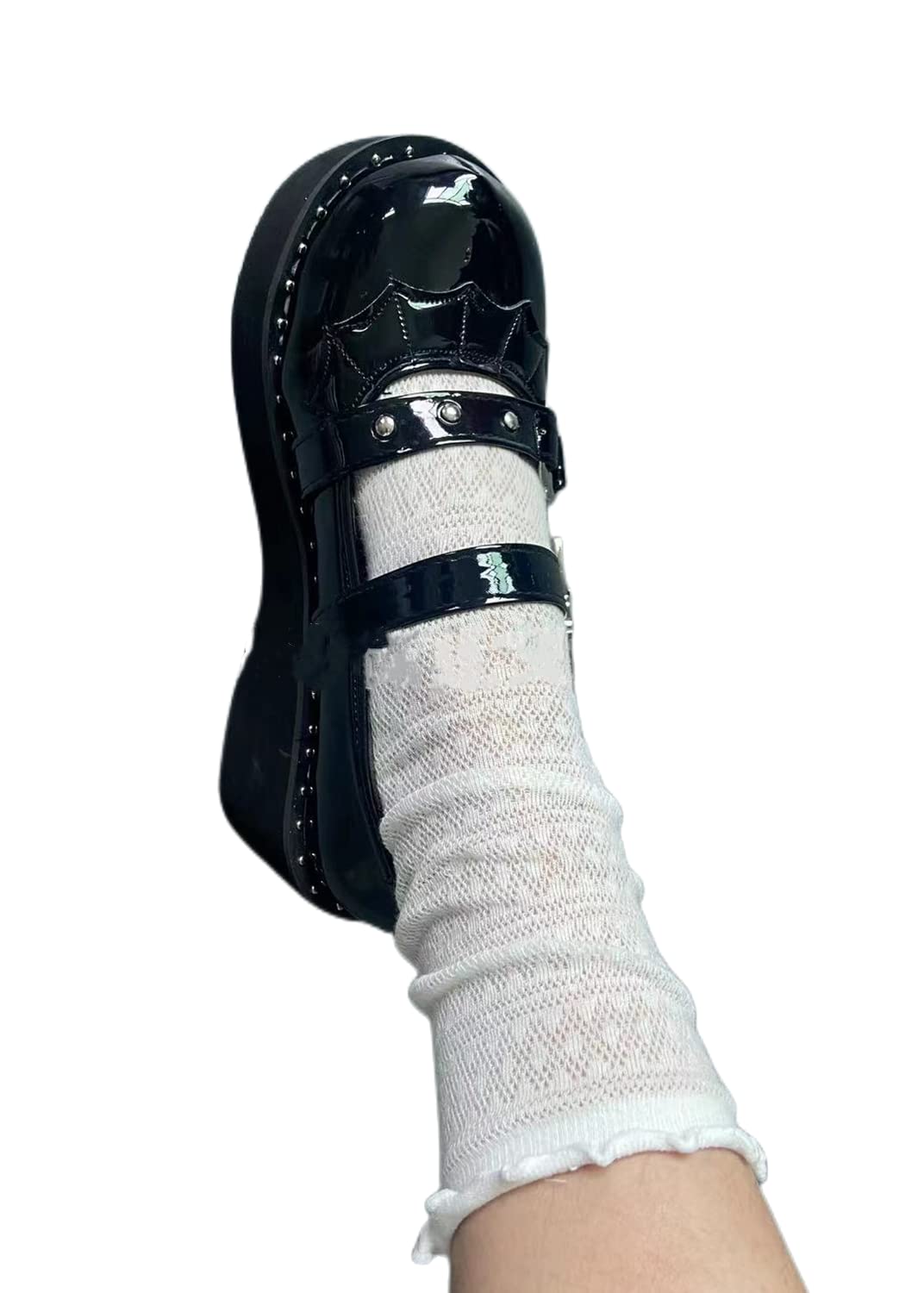 Ulalaza Plate-Forme pour Femmes Mary Janes Chaussures Sweet Toe Cheville Lolita Gothique Plate-Forme Robe Pompes Chaussures Chunky Plate-Forme Chaussures Chaussures habillées en Cuir Verni