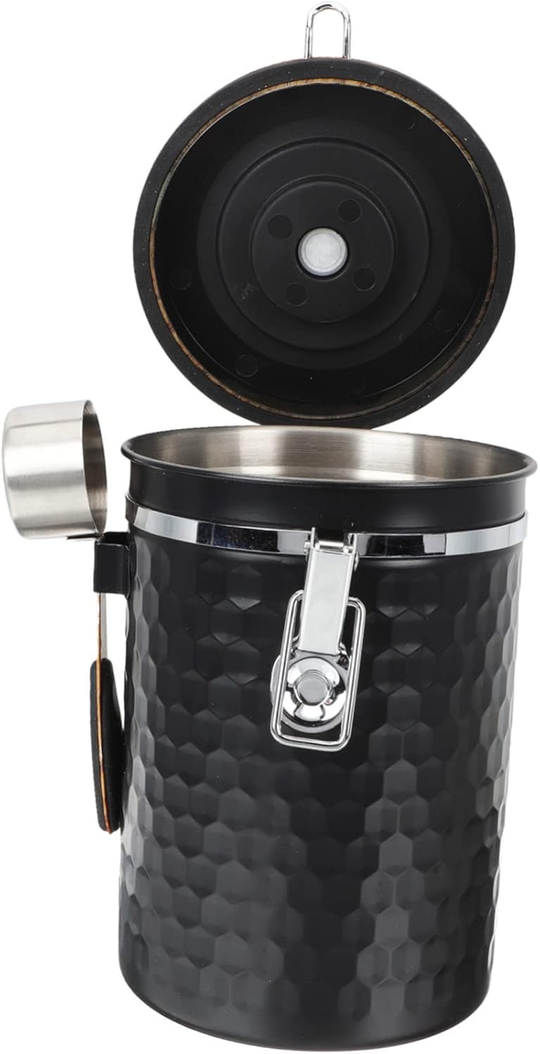 OUNONA Airtight Stainless Bean Storage Canister Scoop 1.8L for Grounds Coffee and Dry Foods for Kitchen and Home Use