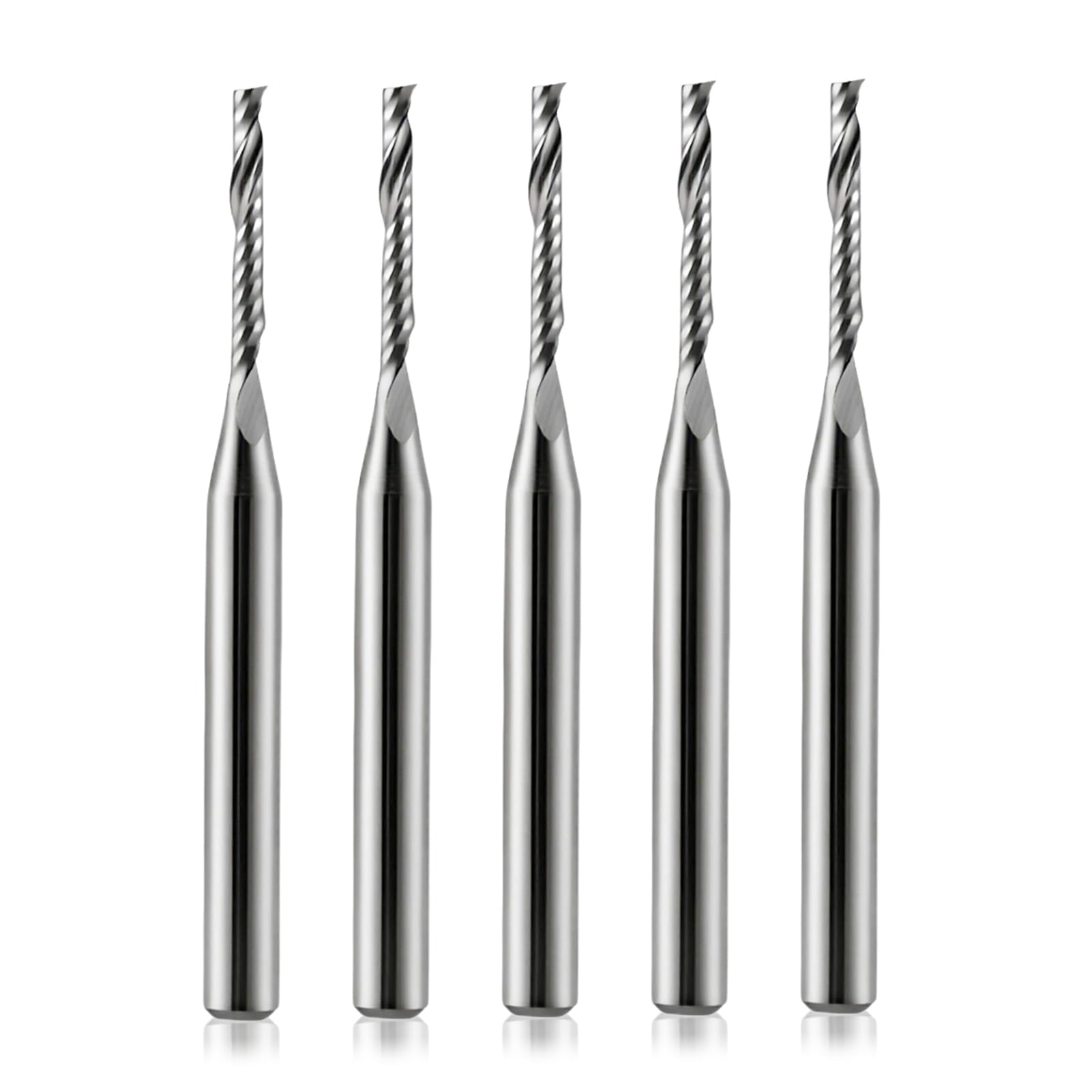 1/8 inch Shank,Single Flute (O Flute) Up Cut Spiral Router Bits End Mill Cutter, 1.5mm Cutting Diameter, 12mm Cutting Length,38mm OVL for Acrylic PVC MDF Plastic,5 PCS(3.175x1.5x12x38mm)