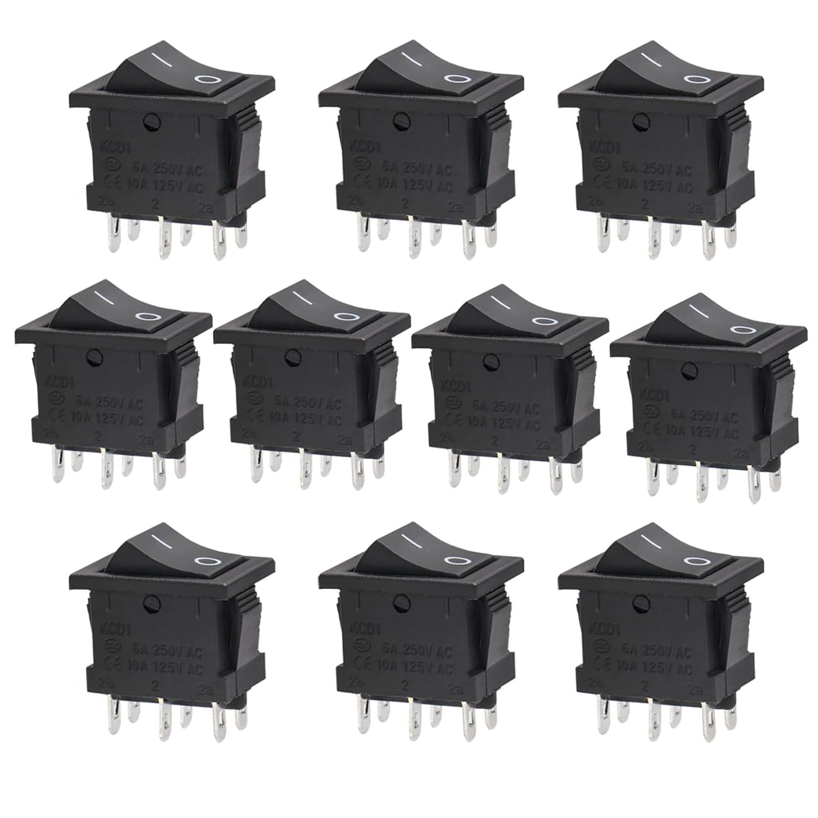 5-Pack Of 6-Pin DPDT ON-OFF-ON Boat Rocker Switches (3 Position, 6A/250V 10A/125V AC)