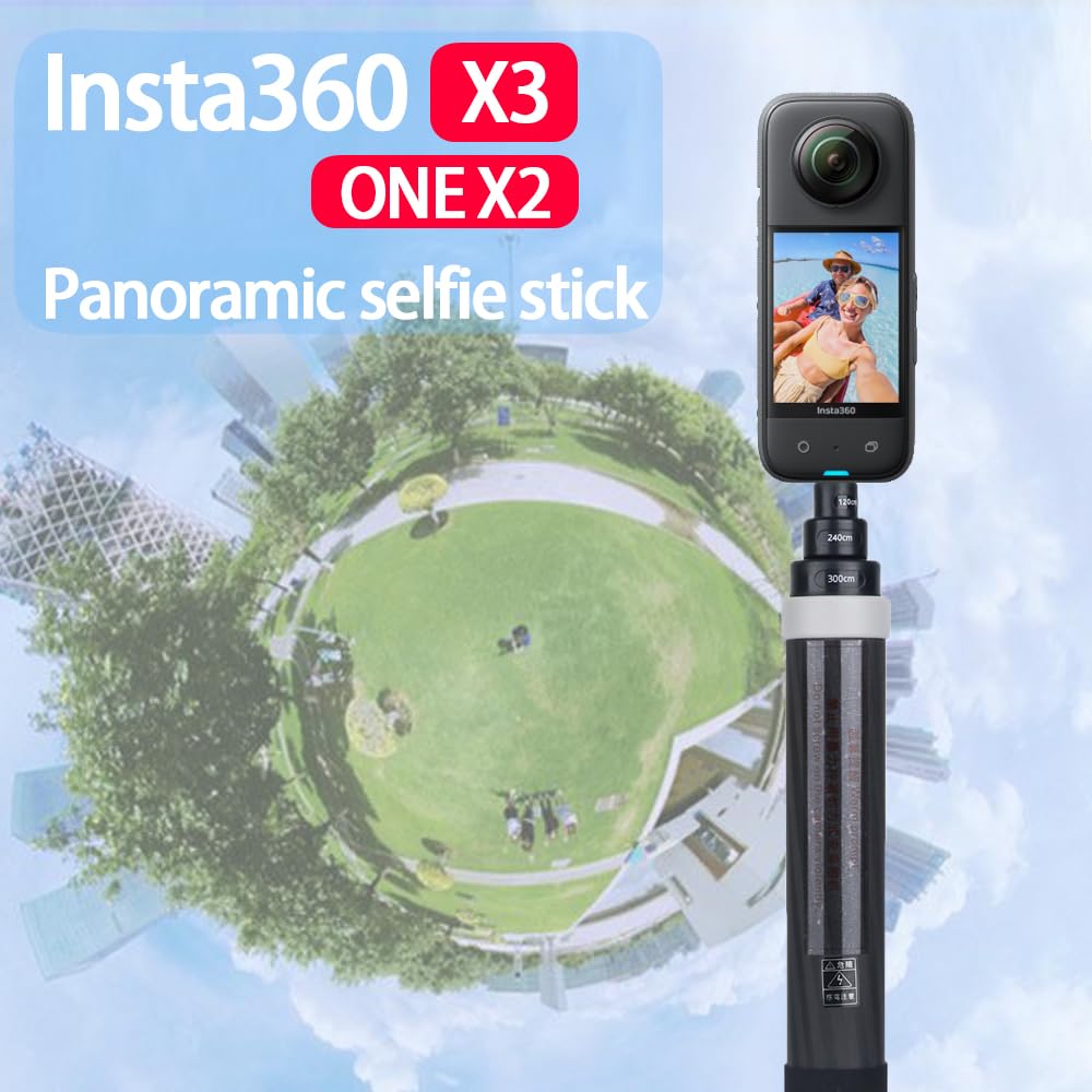 3m Carbon Fiber Extendable Pole Selfie Stick Invisible Carbon Fiber Selfie Stick for Insta360 ONE X3 X2 ONE RS ONE R ONE X Accessories for GoPro Panoramic Camera Insta 360(Grey)