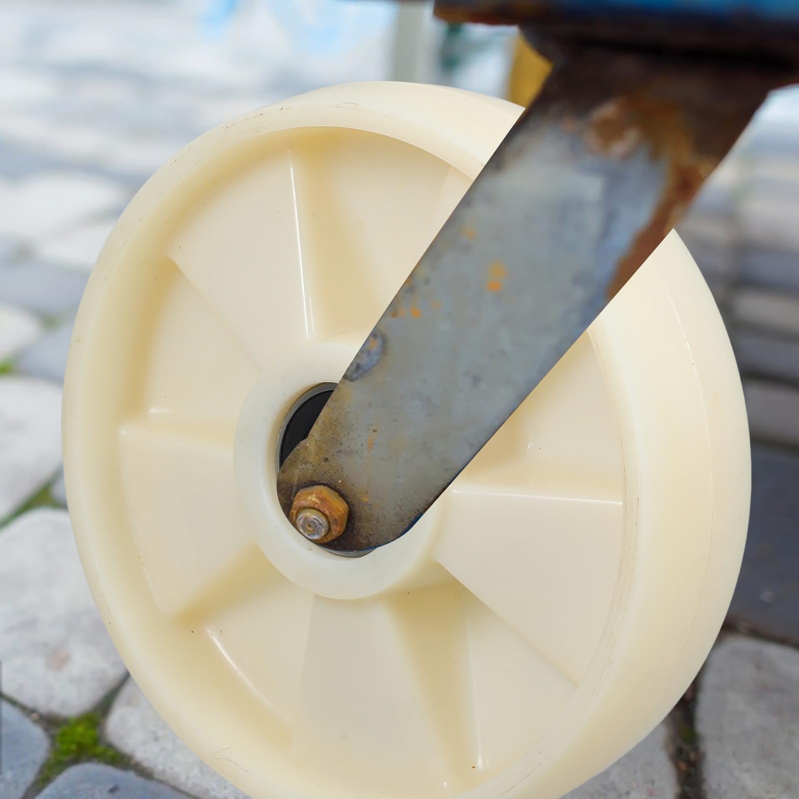 Roue de Transpalette en Nylon Beige avec Roulements à Billes, Diamètre 200x50 Mm, 47 Mm, Fonction Pivotante, pour Supermarchés et Entrepôts