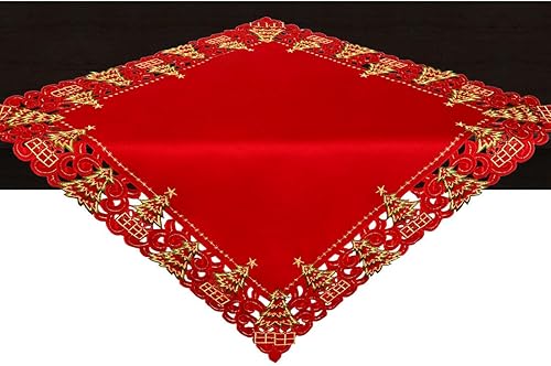 Grelucgo - Camino de mesa con diseño de árbol de Navidad bordado, rectangular, 16 x 72 pulgadas. Grelucgo - Camino de mesa con diseño de árbol de Navidad bordado, rectangular, 16 x 72 pulgadas.