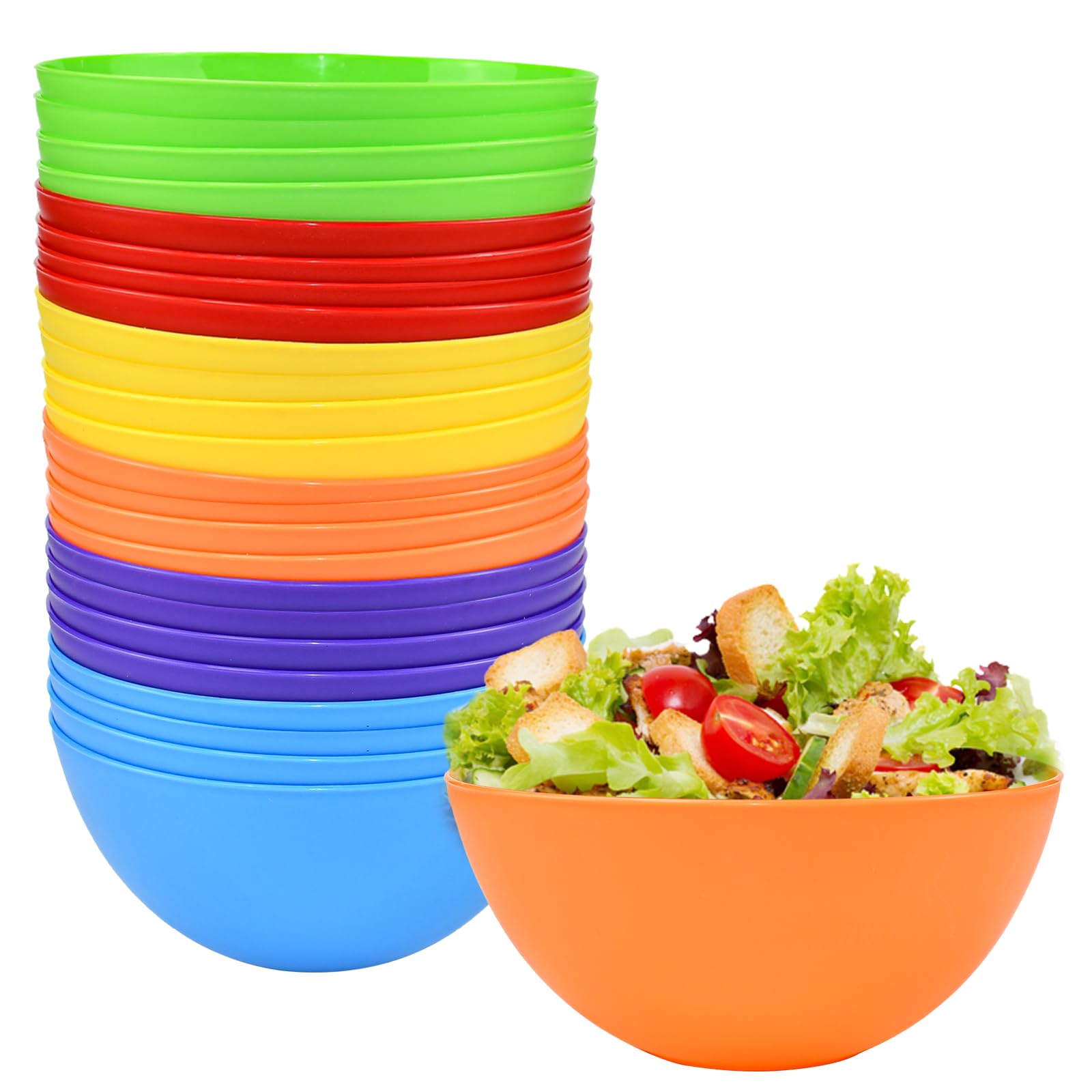 HEKOBAG 24 Pz Ciotola in Plastica Riutilizzabile 709ml - 6 Colori per Cereali, Insalata, Pasta, Frutta, Riso - Senza BPA