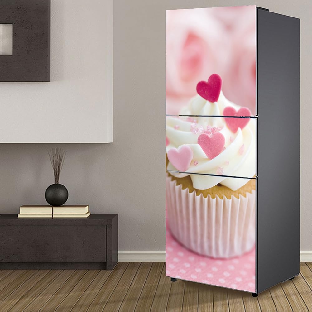 Targawerelax Fridge wraps kitchen fridge stickers cover full doors, fridge sticker full covering door fridge covers skins wall stickers for kitchen decal, Delicious pink cream cake