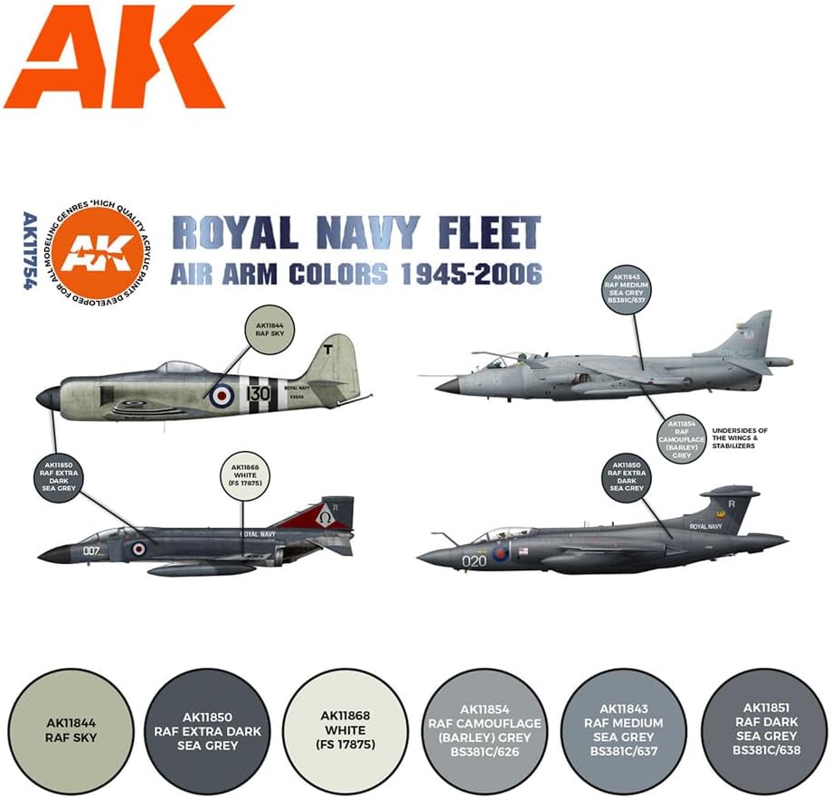 AK Acrylics 3Gen Aircraft Set AK11754 RN Fleet Air Arm Aircraft Colors 1945-2010 Set 3G (6x17ml)