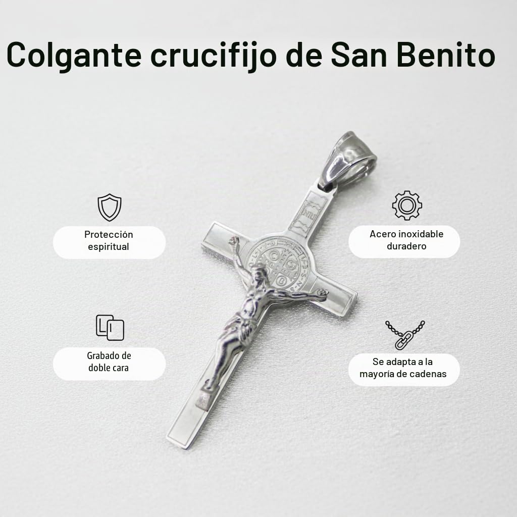Medalla de santo patrón de acero inoxidable católica, crucifijo de San Benito, colgante de protección, amuleto, regalos para hombres y mujeres