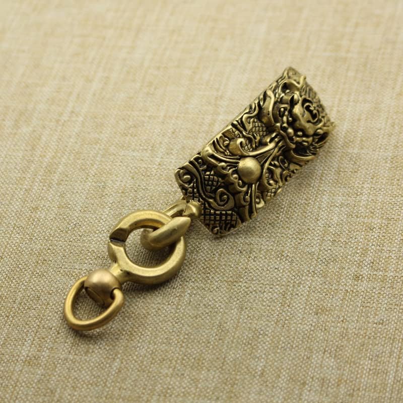 Hanging Bells Crafts Ornaments, 1Pcs Tong Shenlong Donghai Long Wang ZUN Longzhu Auspicious Key Buckle Pendant tag Brass Vintage /286