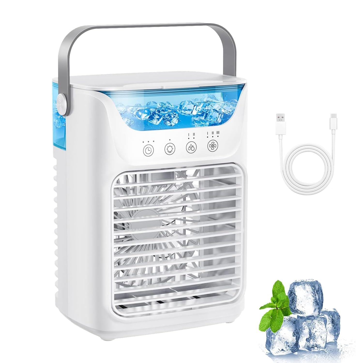 Mini Aire Acondicionado, Enfriador De Aire Acondicionado Portátil, Aire Acondicionado Móvil 4 En 1, 3 Velocidades De Viento Y Luz LED 7 Colores, Tanque De Agua De 700 Ml, Temporizador De 2 A 6 Horas