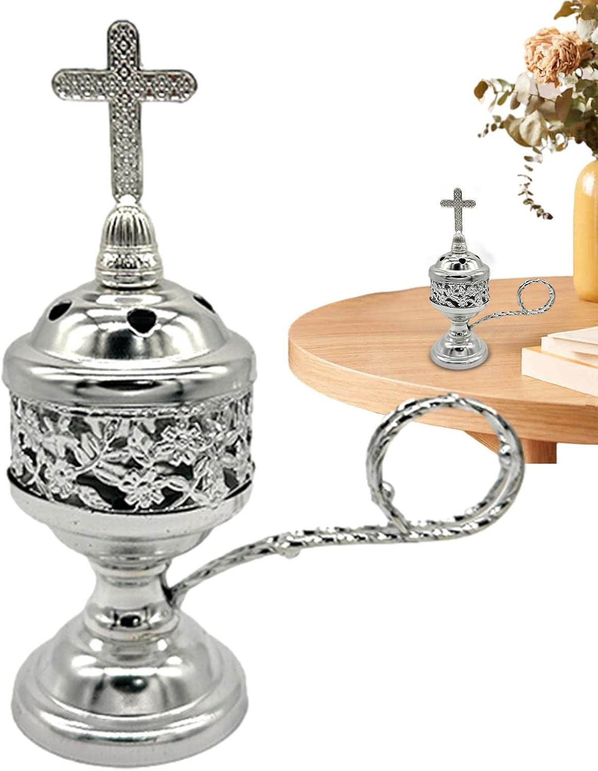 Metal Incense Burner, Burning Incense with Metal Cross