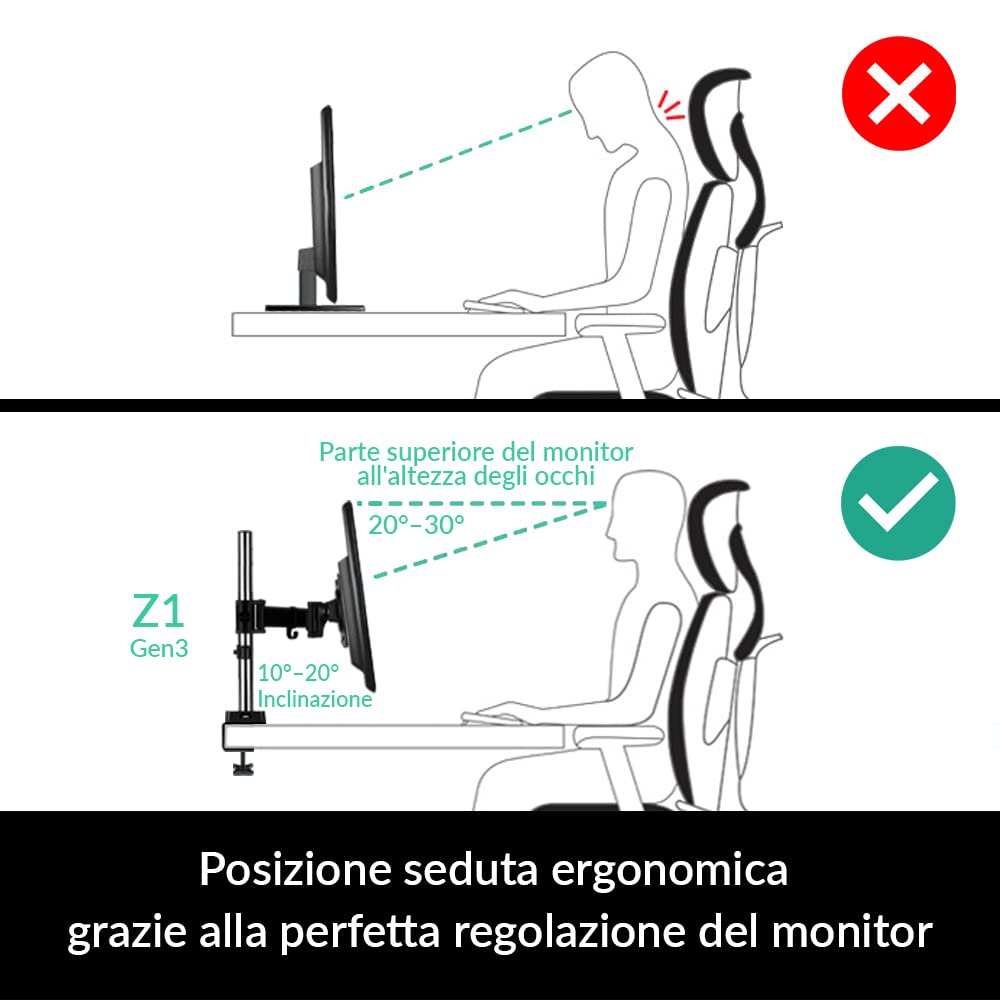 ARCTIC Z1 (Gen 3) – Braccio Monitor per Scrivania, Inclinabile e Ruotabile per Schermi e Televisori da 13″ a 43″/49'' Ultrawide, fino a 15 Kg, Hub 3.0 Usb a 4 Porte con Alimentatore – Nero