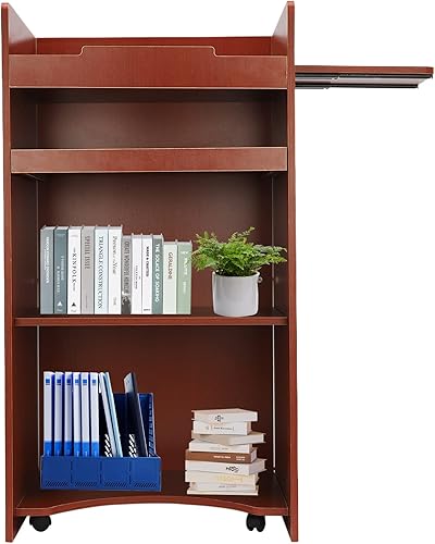 Miniatura 9 de Soporte para podio de atril móvil, soporte de anfitriona con ruedas, escritorio portátil portátil para computadora portátil con estante de