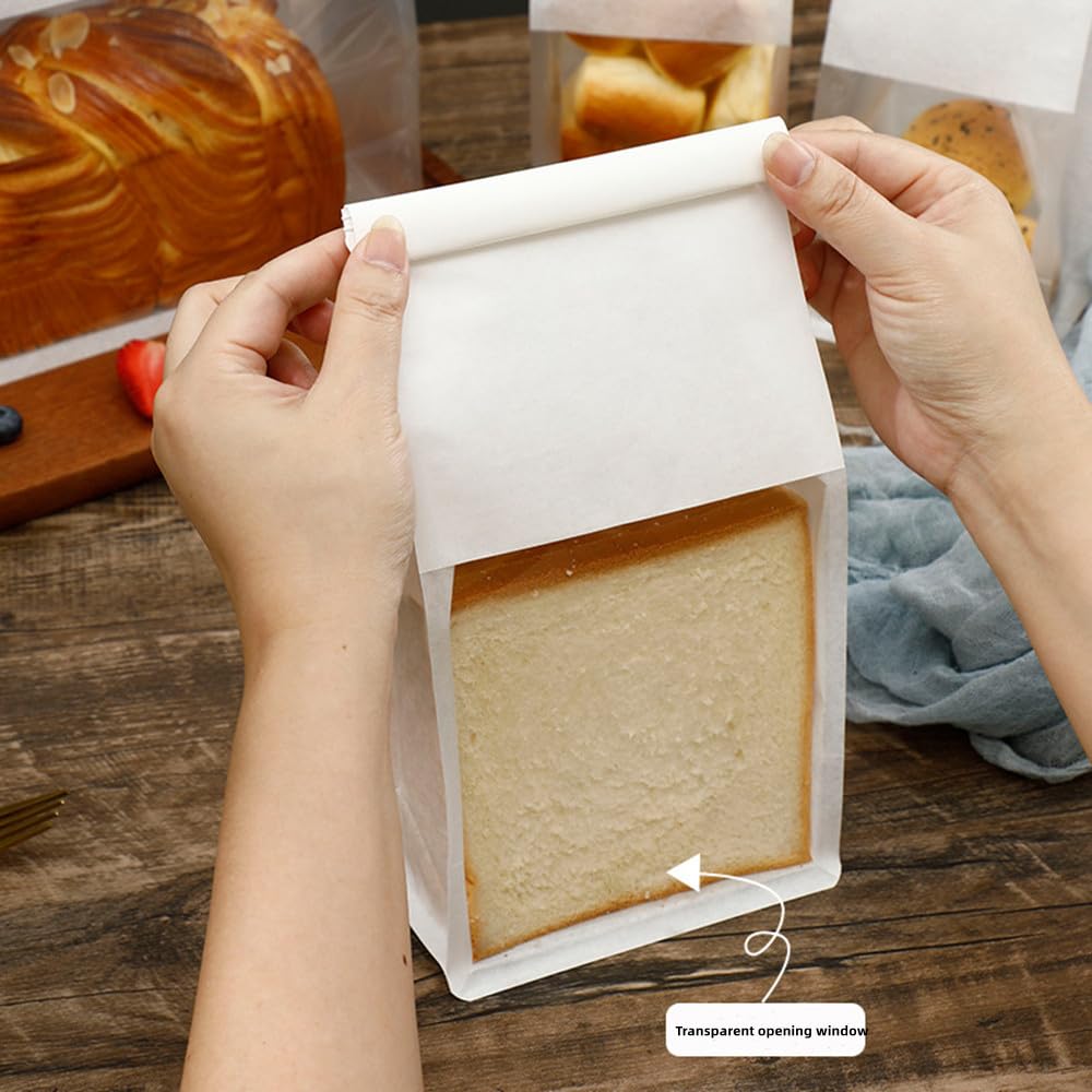 50pcs Bakery Bags Wth Wndow, 5.1x4.3x11 Nches Bscut Bags For