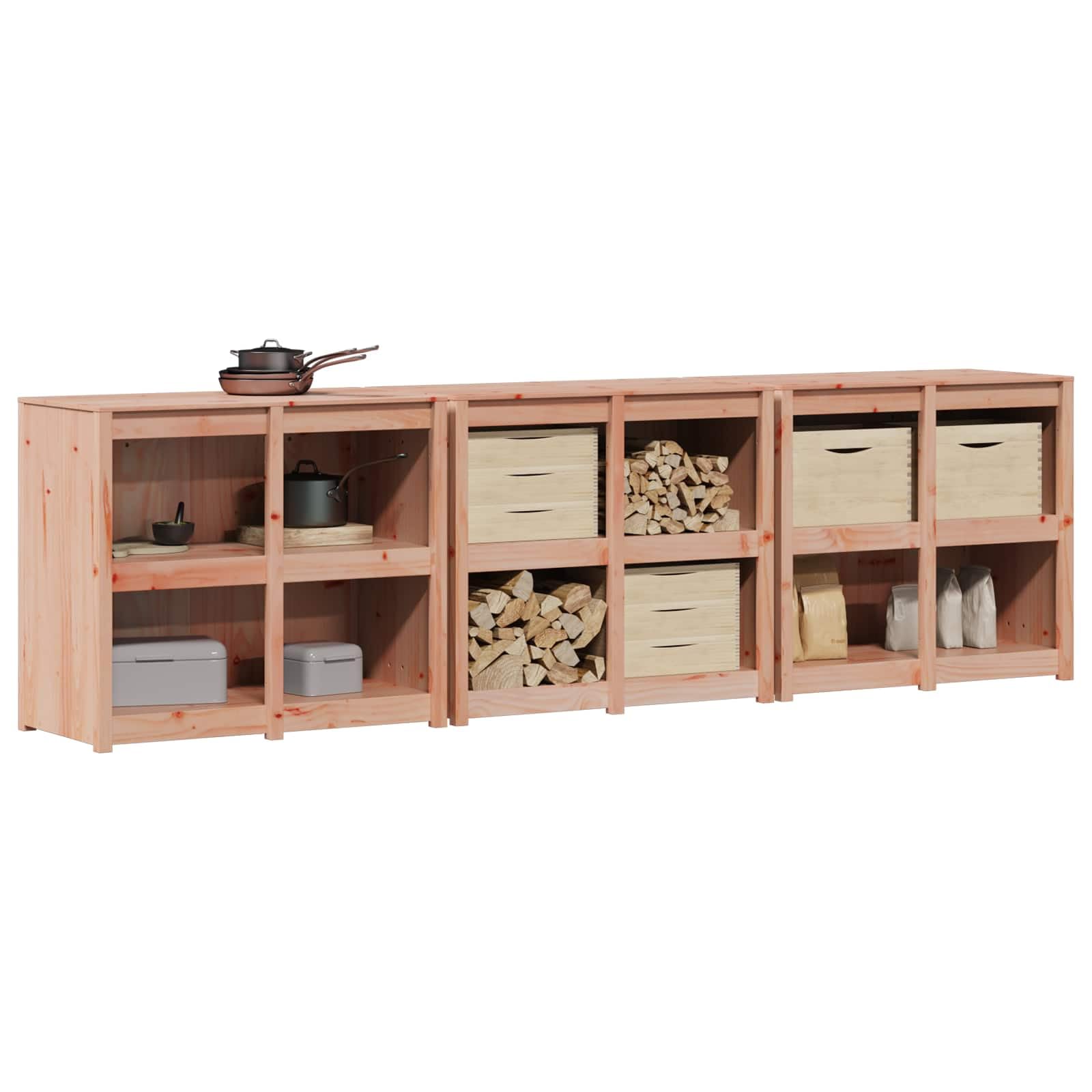 MEPPEL Outdoor Kitchen Cabinet 3 Pieces Douglas Wood 318x55x92 cm