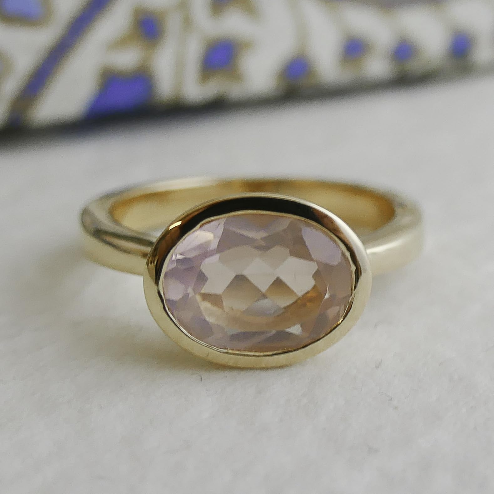 Rosenquarz vergoldet 925 Silber Ring