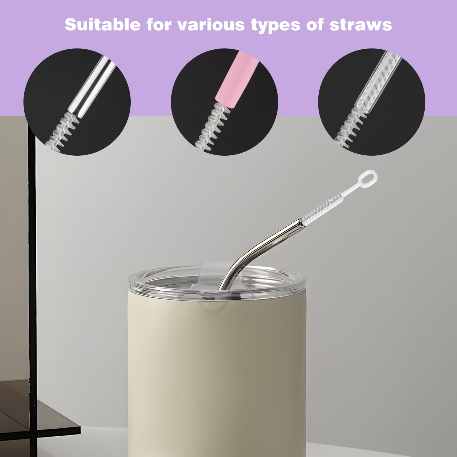 4 cepillos para pajita de 6 mm y 10 mm, cepillos de limpieza reutilizables para pajitas de cristal