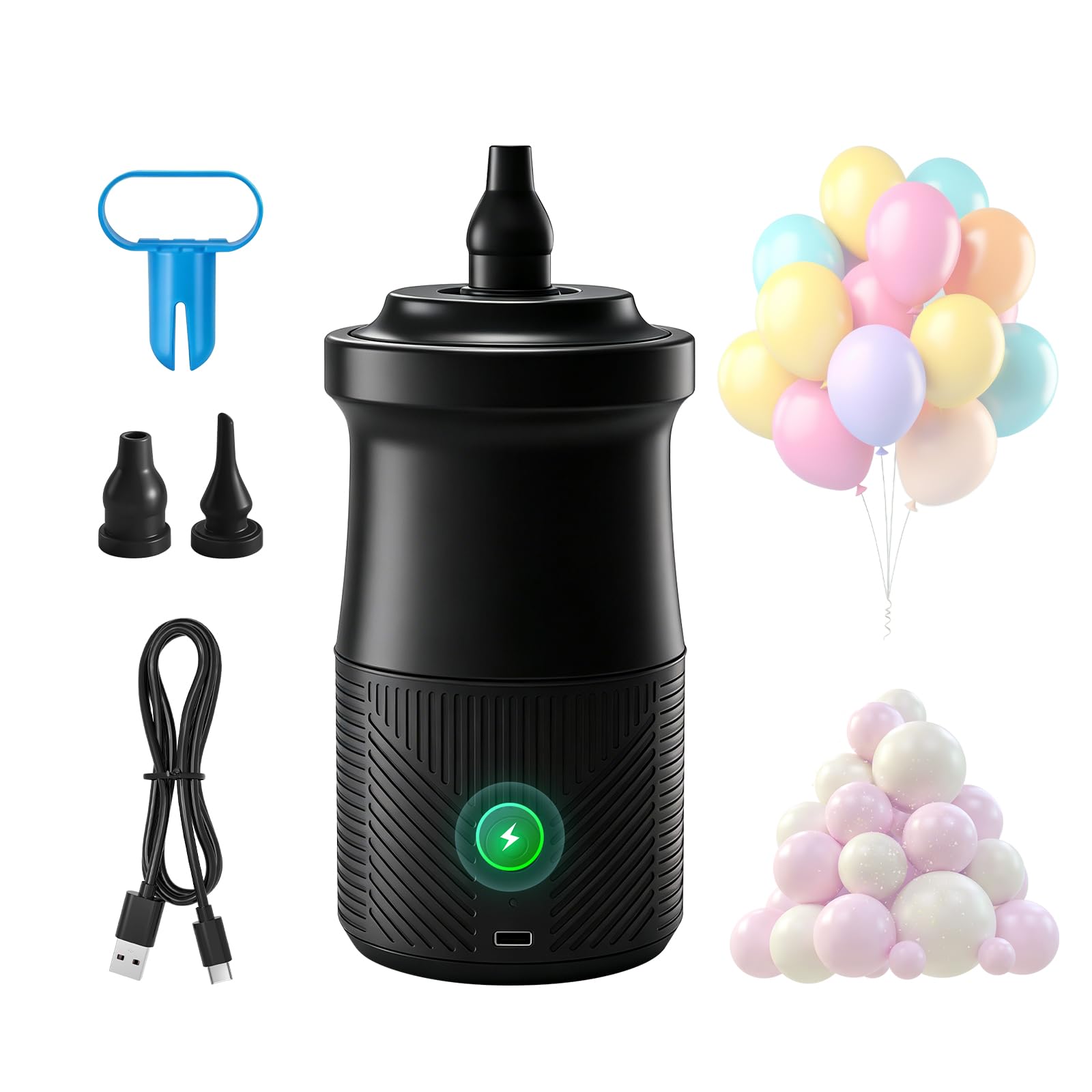 Bomba eléctrica portátil para globos, inflador de globos 2 en 1, 2000 mAh, infla y desinfla con boquillas largas y cortas para fiestas de cumpleaños, bodas, decoraciones de globos de Navidad