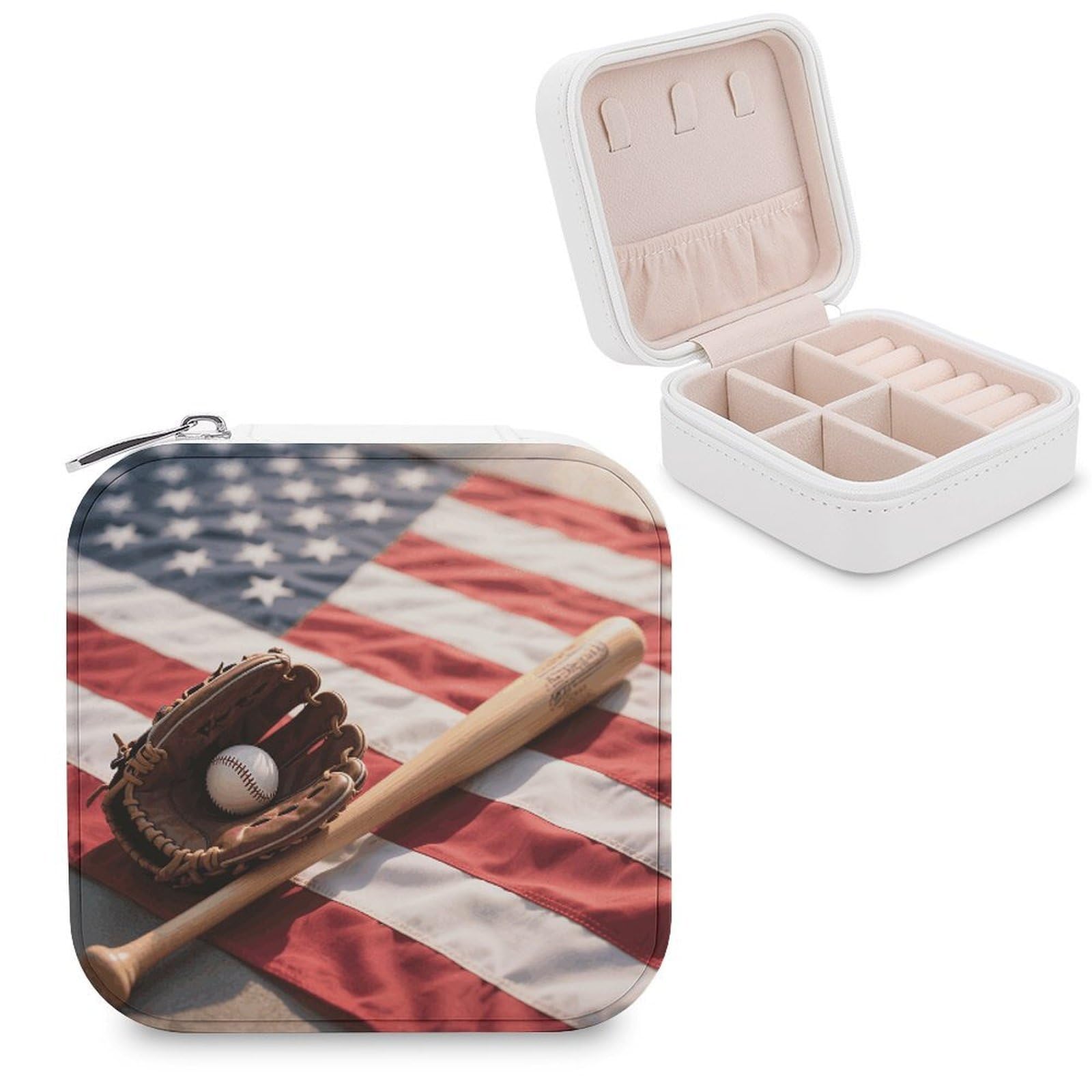VstaDank Baseball Glove And Bat Jewelry Organizer Travel Case for Women With Zipper Mini Jewelry Case PU Leather Jewelrys Box for Rings Necklaces Bracelets Earring Holder Organizer Storage