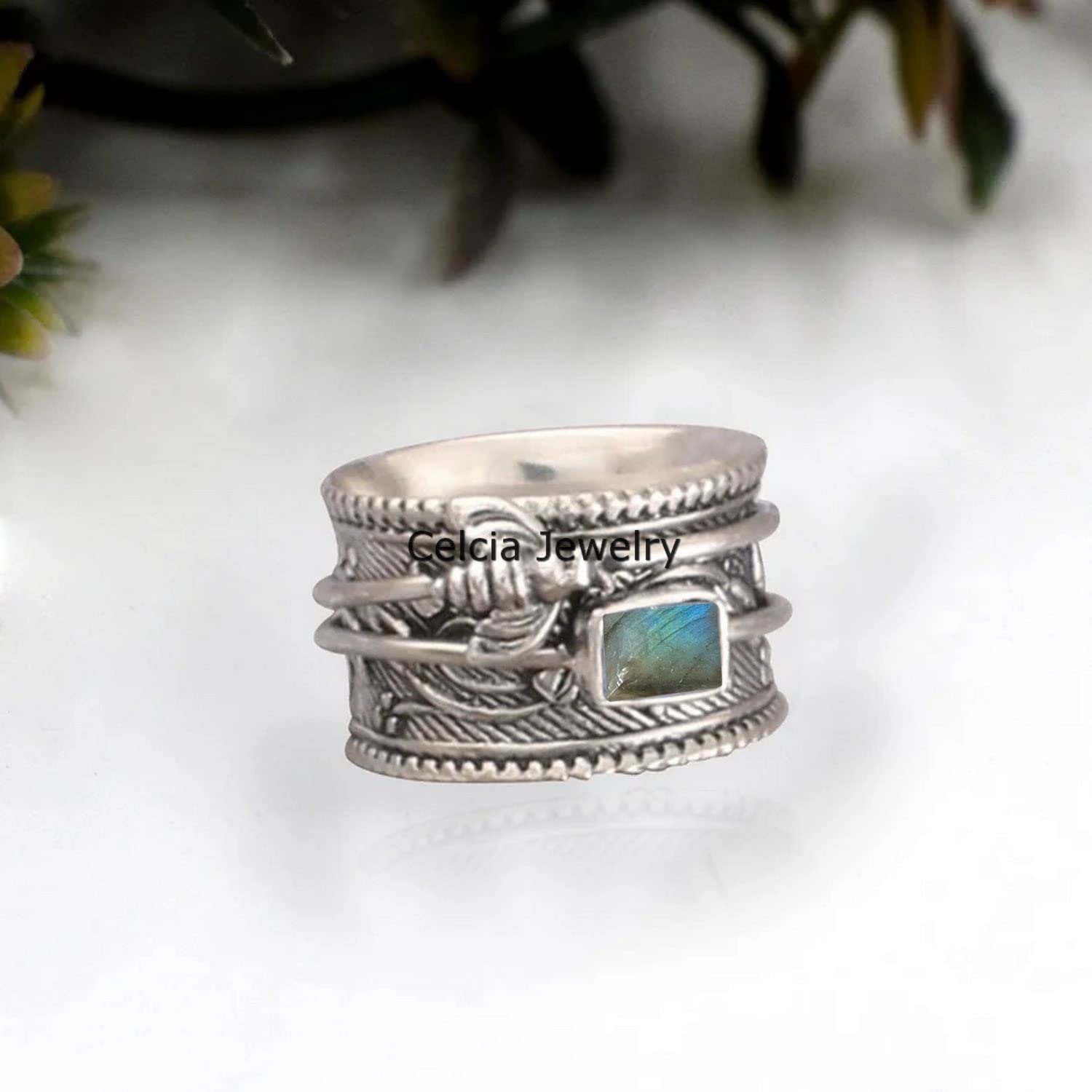 Solid 925 Sterling Silver Honey Bee Spinner Meditation Ring, Natural Abalone Shell Gemstone Ring - Image 2