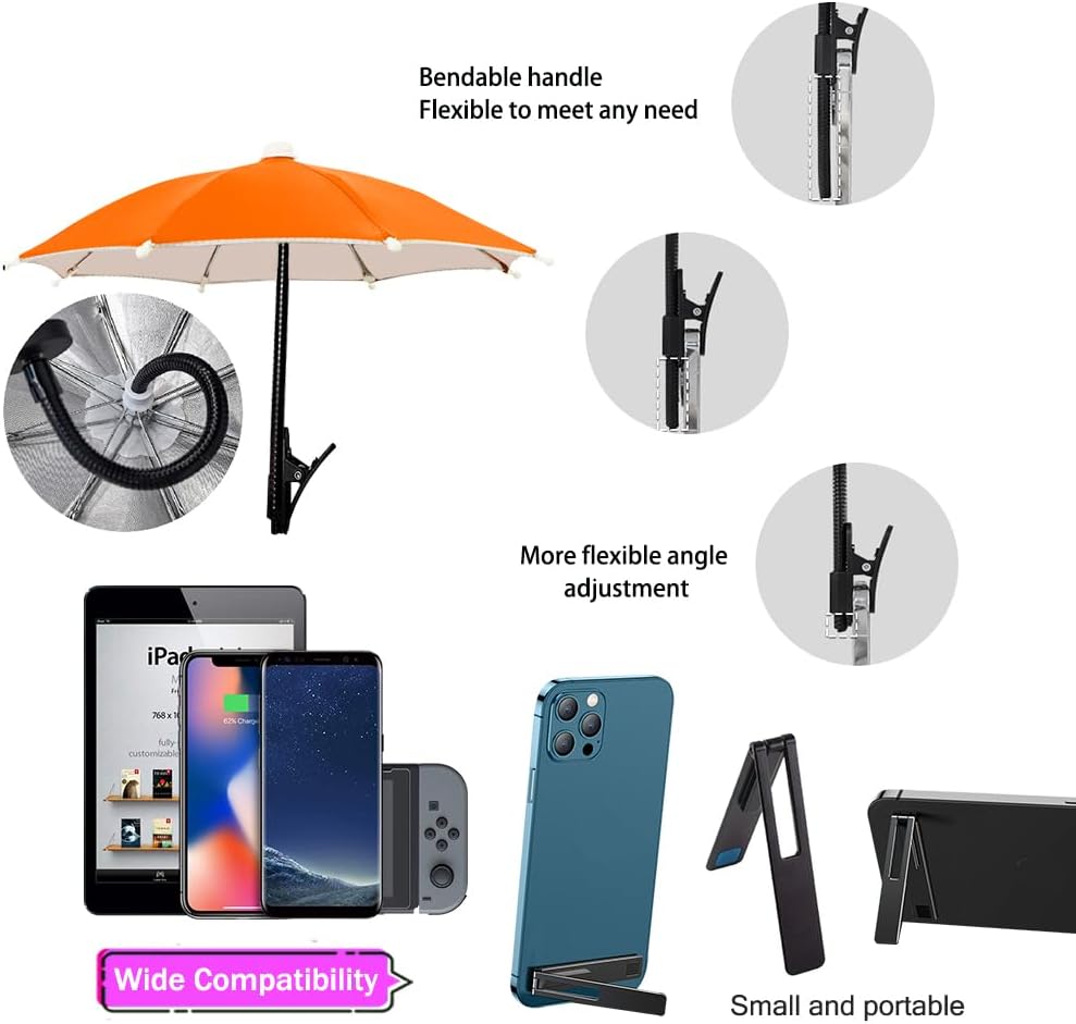 Clip-on Phone Umbrella for Sun Flexible Adjustable Handle, Cell Phone Umbrellas Sun Shade Protects from Sunlight and Glare, for All Smartphones image 2