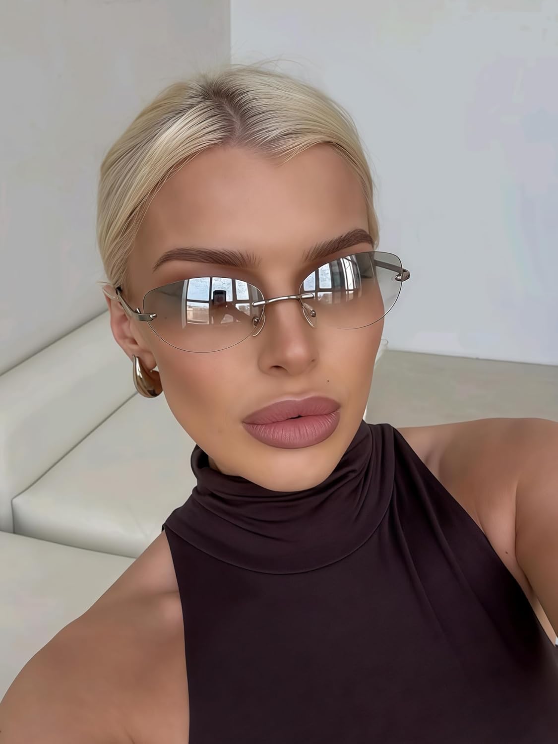 VIA LEECA Trendy Y2k Rimless Sunglasses for Women Men 90s Retro Oval Mirror Lens Shades Fashion Accessories - Image 2