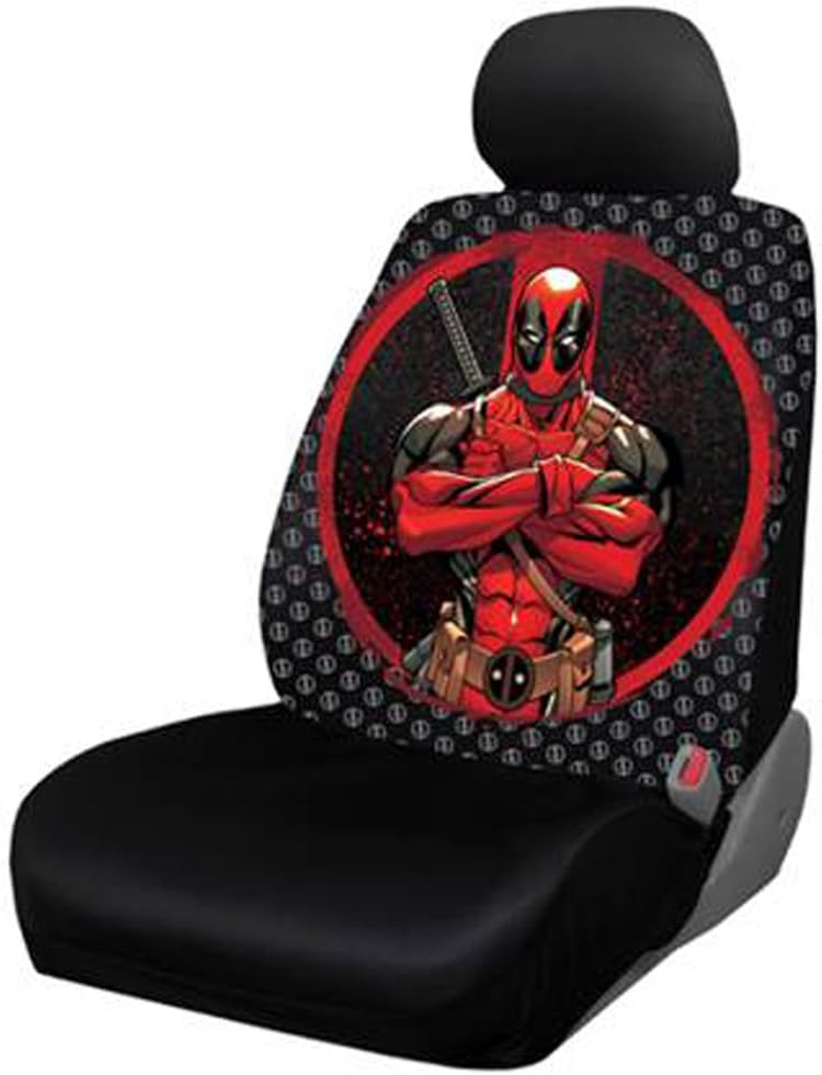 Deadpool Repeater Pattern Logo Marvel Comics Auto Car Truck SUV Vehicle Low Back Front Bucket Seat Cover - Pair
