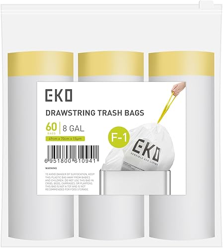 Miniatura 20 de EKO 21 galones / 50-90 litros, 110 unidadesBolsas de basura con cordón de tracción extra resistentes y sin perfume, rollo de fácil dispensación para