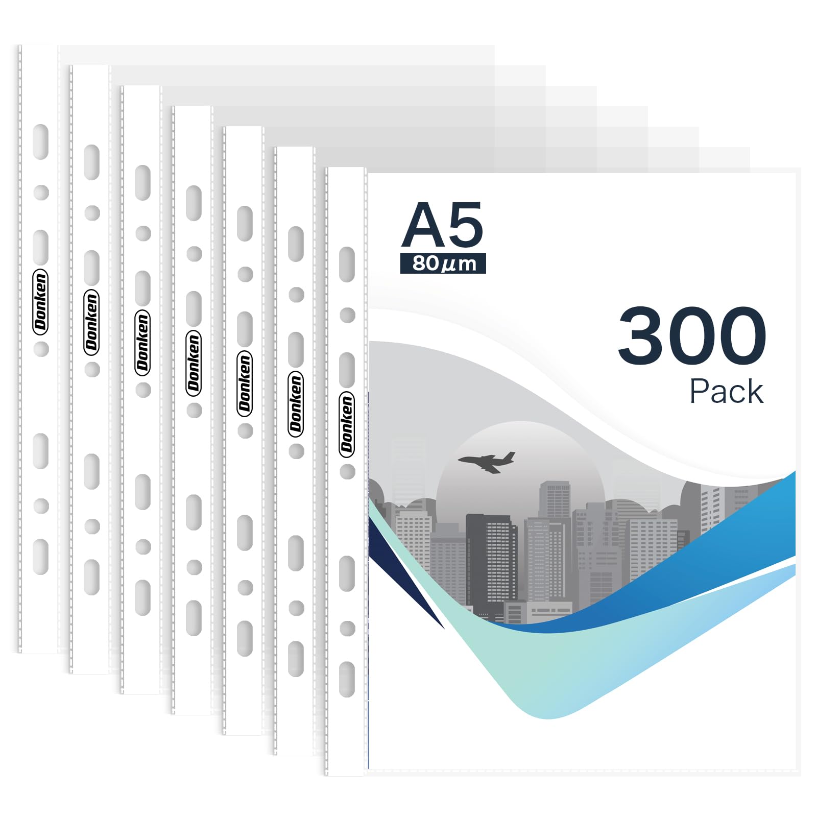 300PCS Punched Pockets A5 Clear 80 Micron Strong Plastic Sleeves