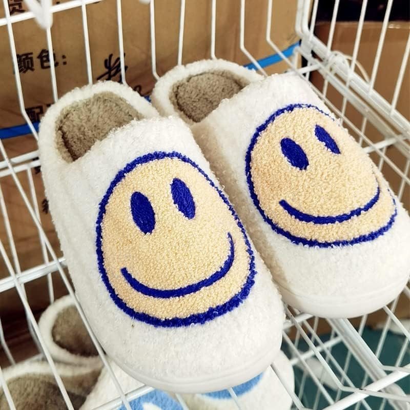 Cute House Slippers for Women Men with Memory Foam Retro Happy Face Cozy Indoor Outdoor Fuzzy Plush Shoes - Image 6