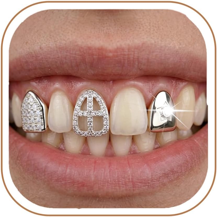3 piezas de grills plateados para dientes para mujeres y hombres miniatura 1