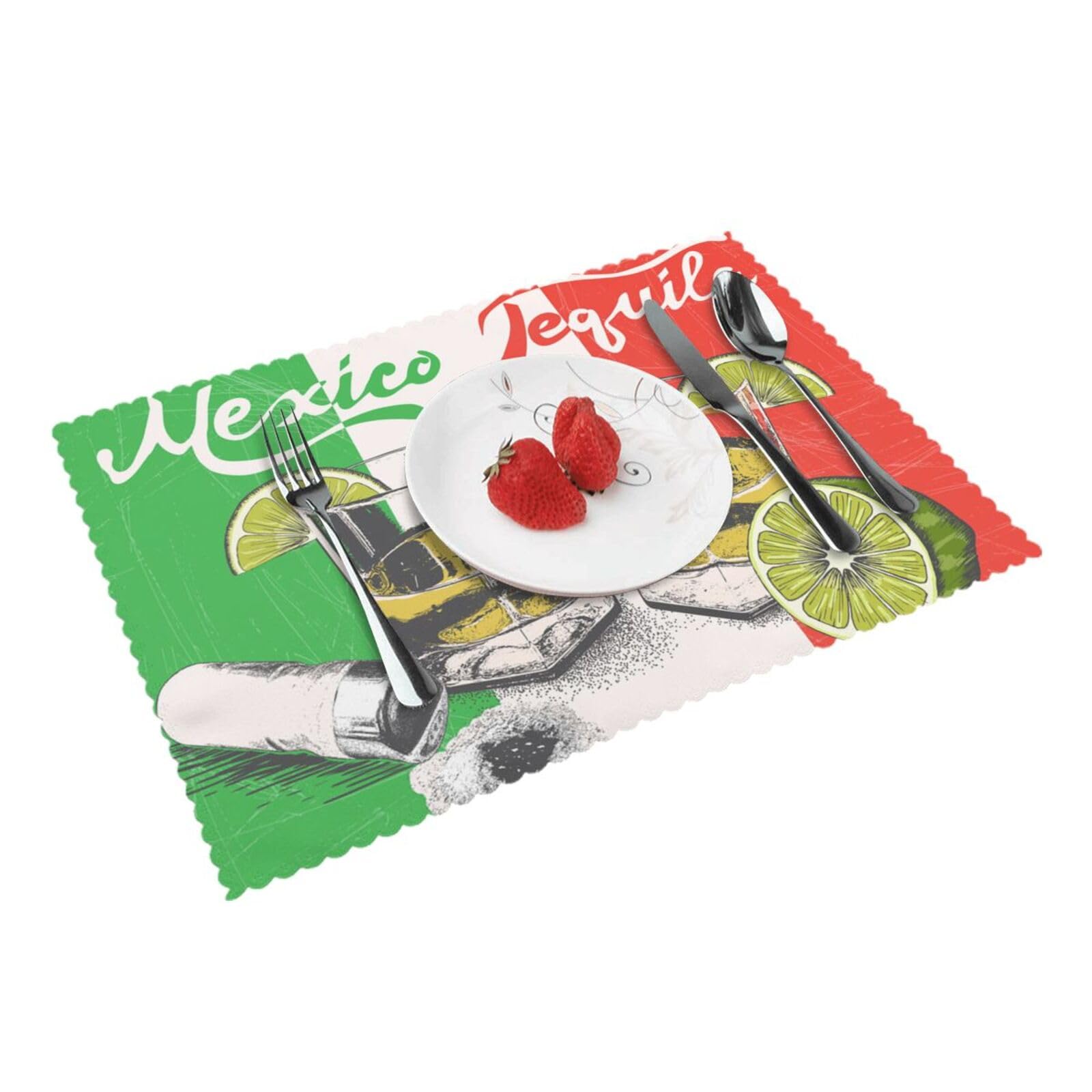 Bnvsadc Mexico Flag And Tequila 4 Pcs Heat Resistant Placemat 45X30 Cm, Printed Non-Slip Place Mats For Kitchen Dining Table Indoor Outdoor