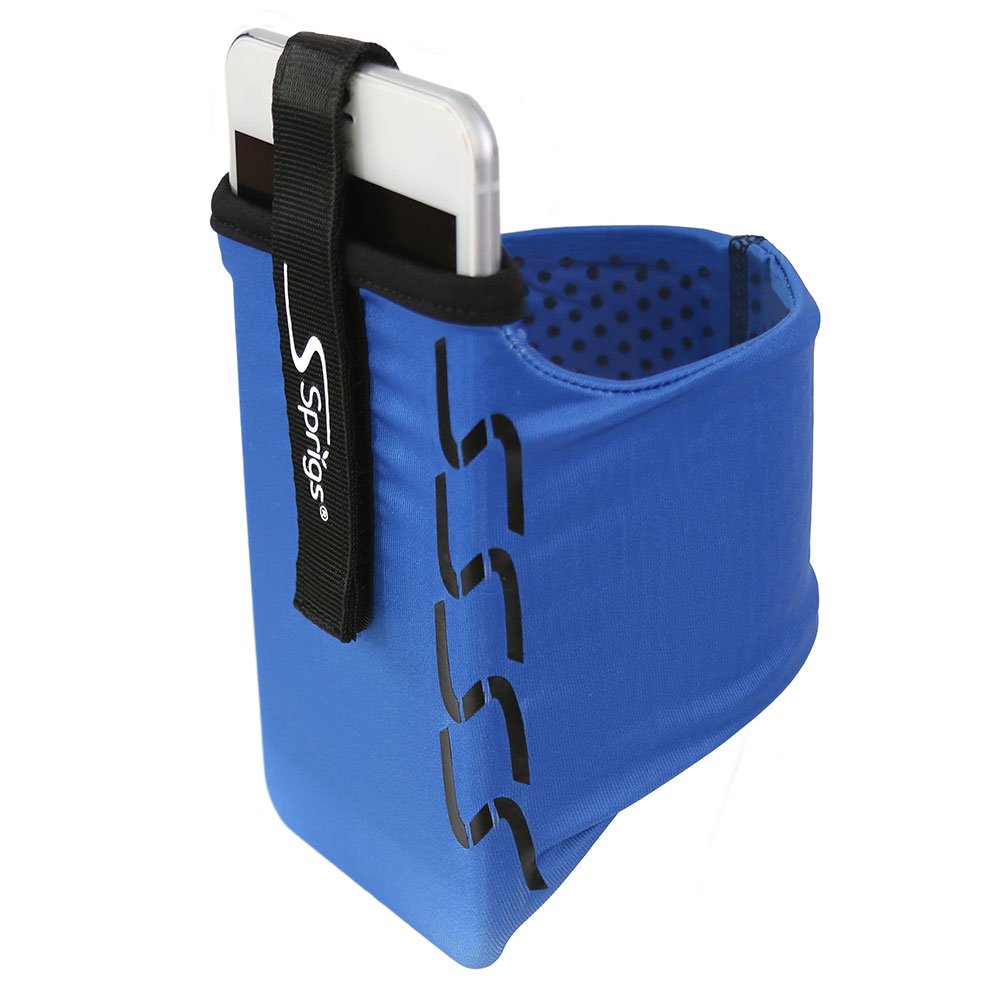 Sprigs Armband for iPhone 11/x/xr/8/7 Plus, Galaxy S10/S9, Google Pixel 4. Lightweight & Comfortable Running Armband, Stretches to Fit All Phones with Case - Blue/Black, Small