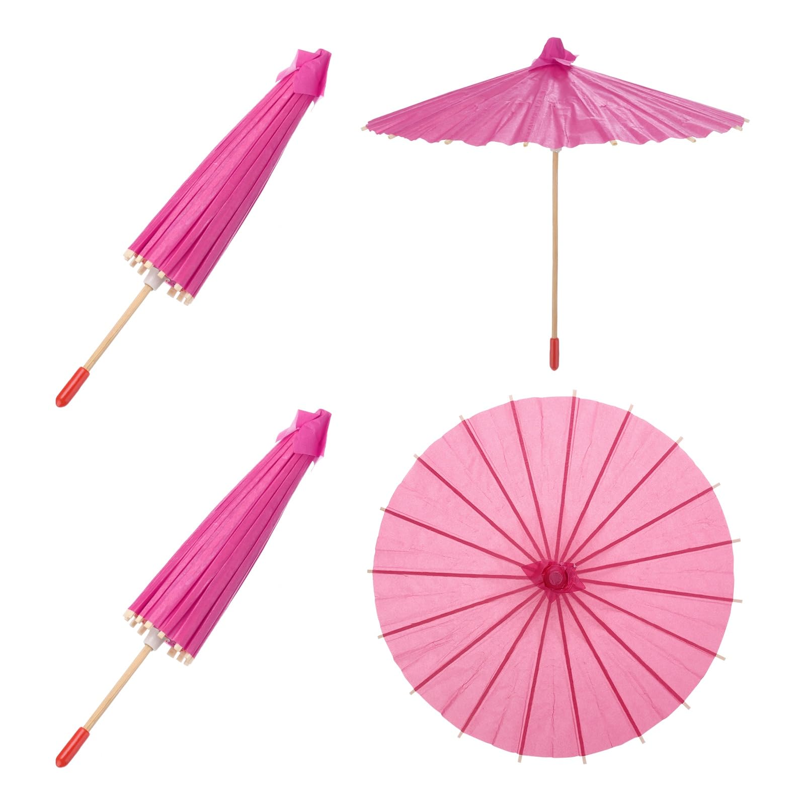 sourcing map 2 Pcs Paper Umbrellas,8" Paper Parasol Umbrella DIY Oiled Paper Painting Umbrellas for Photography Props Craft Party Wedding Decoration,Rose Red