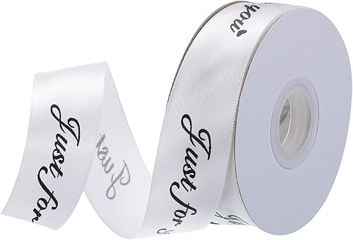 MECCANIXITY Cinta de satén de 1 pulgada de ancho Just for You, cinta de grogrén personalizada de San Valentín de 25 yardas para envolver regalos,