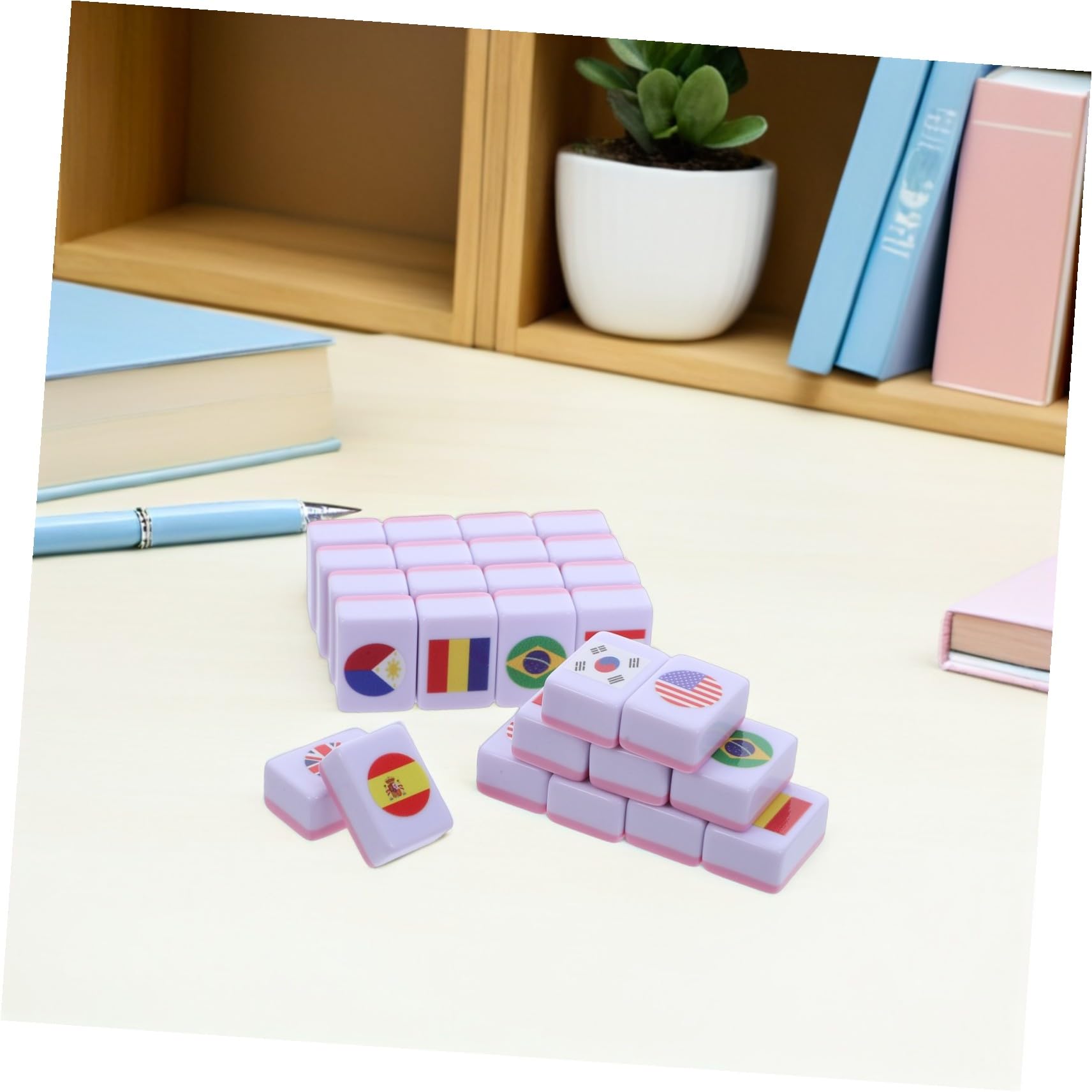 Mikinona 64 Sztuki Płytek Do Gry Planszowej Mahjong Z Flagą Narodową Gra Dopasowująca Edukacyjna Gra Geograficzna Travel W Kafelki Majong Tiles