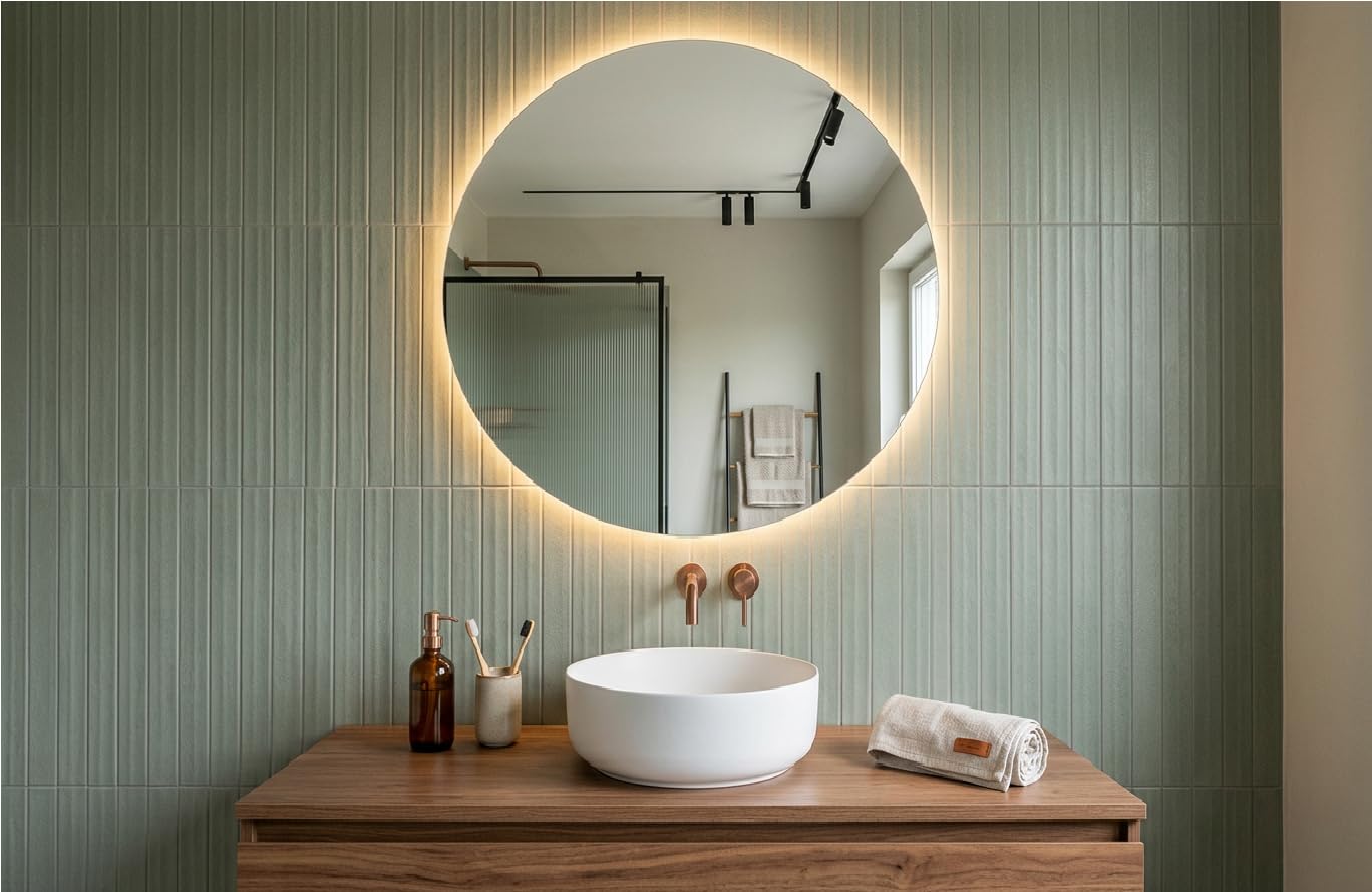 BD ART - Specchio da parete – rotondo Ø 70 cm – con illuminazione a LED – Colore della luce caldo 3600 K, IP44 – grande