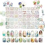 48 Sheets Summer Nail Stickers - Tropical Nail Art Stickers Mixed Style Flowers Plants Roses Leaves