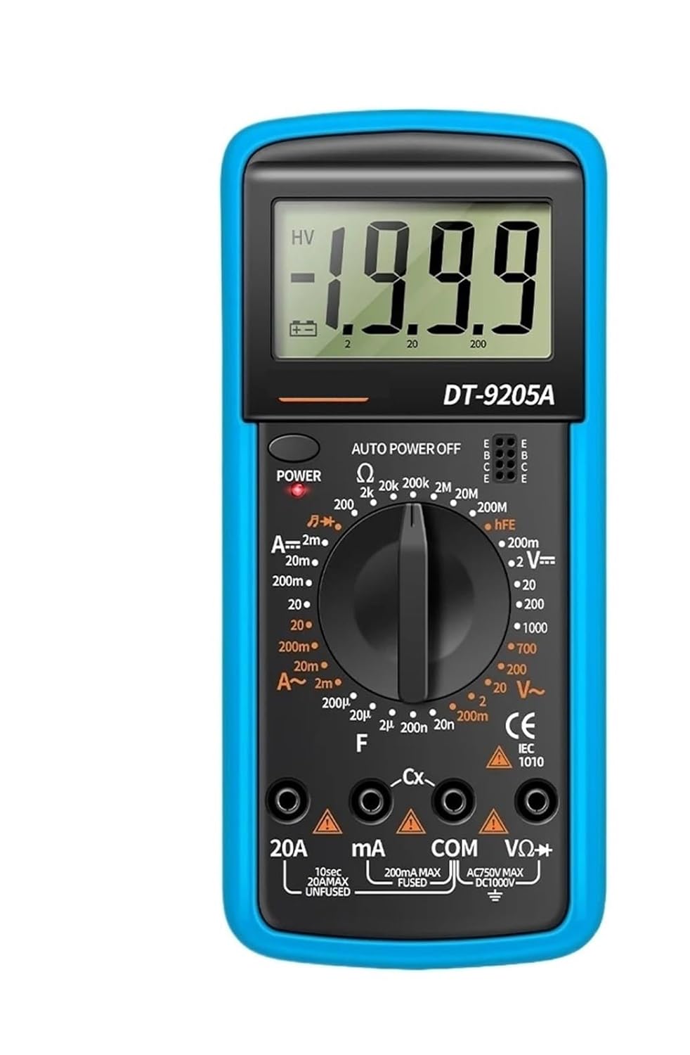 DT9205A Digital Profesional Multimeter AC/DC Voltage Current Test Capacitance Resistance Ohm Electrical Test Meter Too(DT9205A Blue)