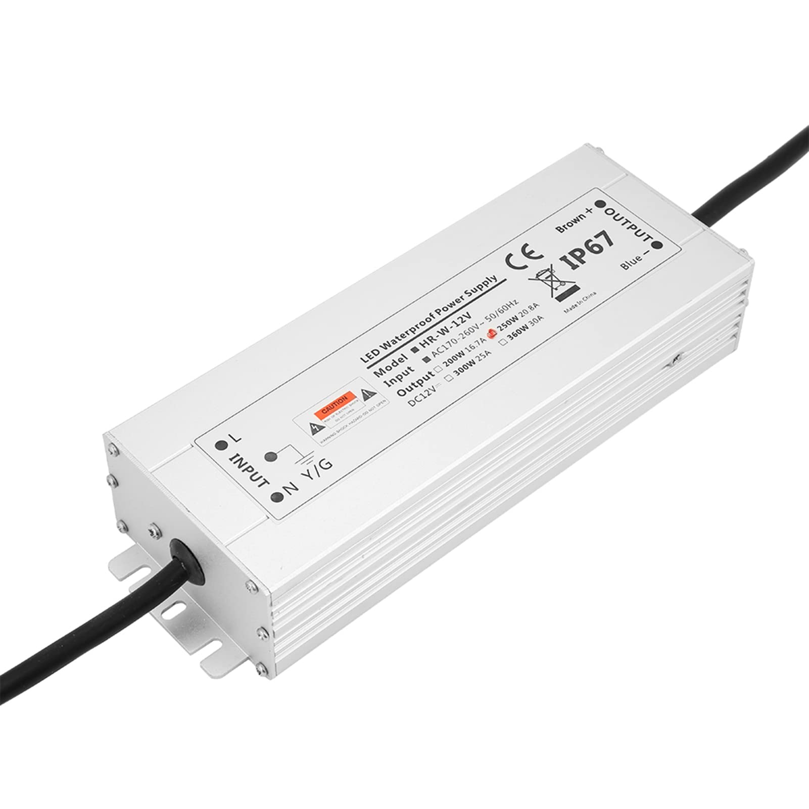 Alimentation LED 12 V 24 V 250 W, transformateur de pilote variable en aluminium avec protection contre les surcharges pour bandes lumineuses LED et lampes d'intérieur. (12V 20,8A HRW-12V250W)